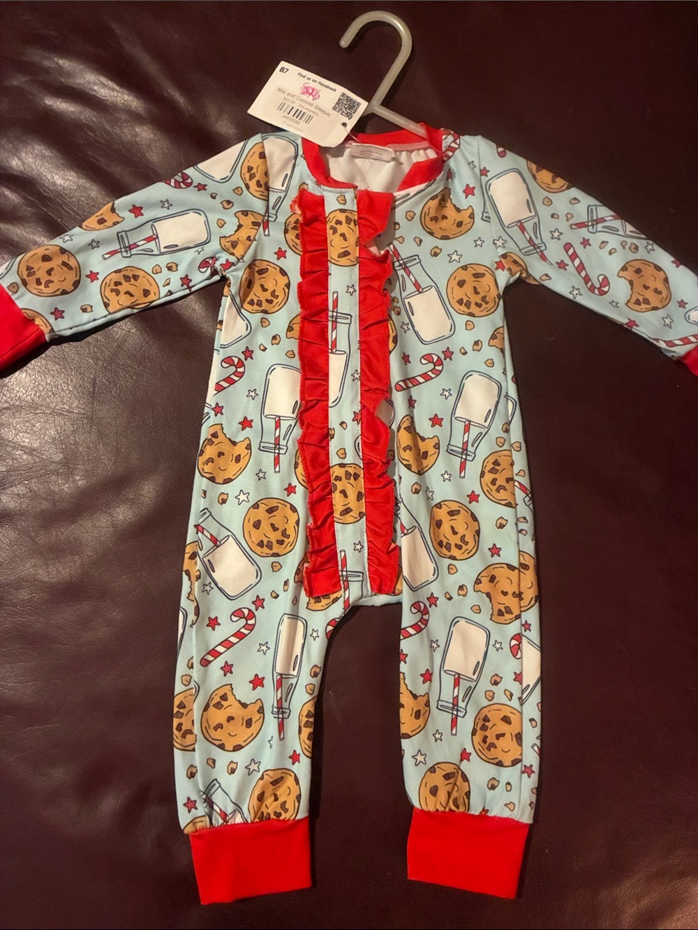 Mud Pie Blue Cookie & Milk Ruffle One-Piece with Red Accents